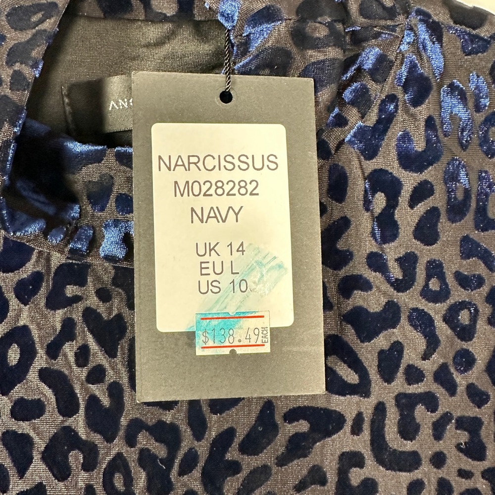 Leopard Velvet Tight Bodycon Dress Angeleye Narcissus Navy Mock Neck Ruched 10 - Picture 4 of 8